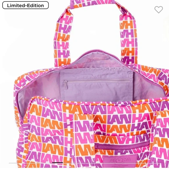ALOHA Collection x Hawaiian Airlines Pink Orange Travel Bag Geometric Pattern - Picture 4 of 7